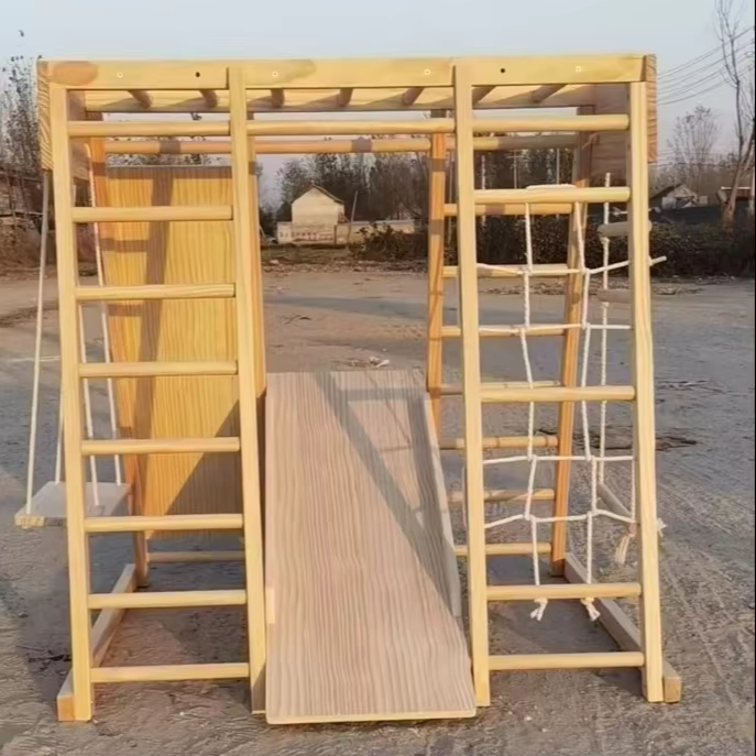 Kids Outdoor Climbing Frame - Montessori houten klimdriehoek, teepee speelhuis, jungle