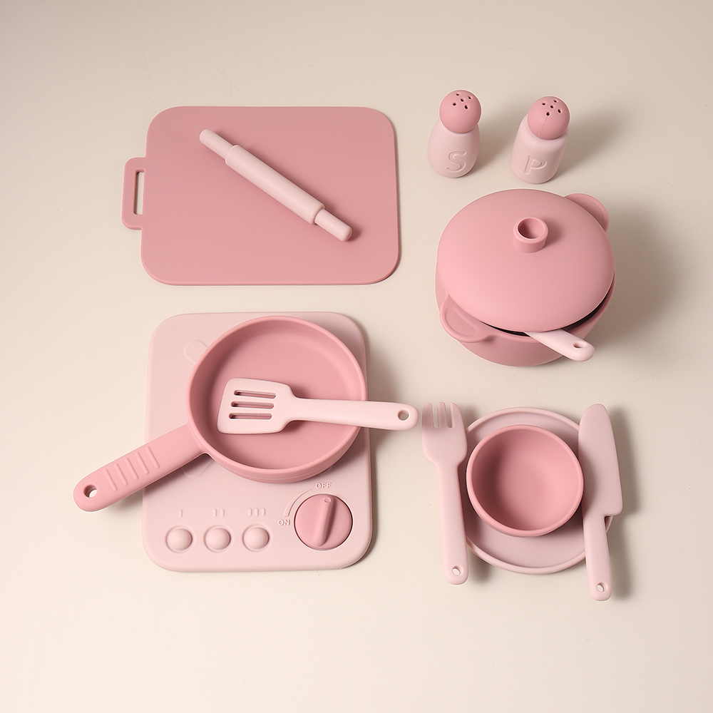 Kids Outdoor Kitchen Accessories - 13-delige siliconen kookset speelgoed, rollenspel keukengerei,