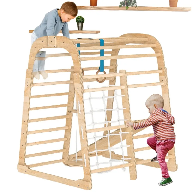 Kids Outdoor Climbing Frame - Houten kinderspeeltoestel, binnenhuis, houten glijbaan, kinderopvang